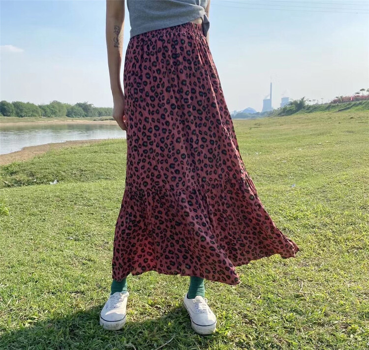 [one seven] Leopard Print Elastic Waist thin skirt q1228# LSL
