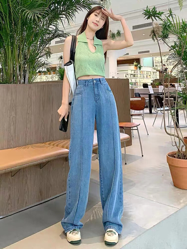 [queen] high waist loose casual wide leg jeans (without belt) aa0909# ozq