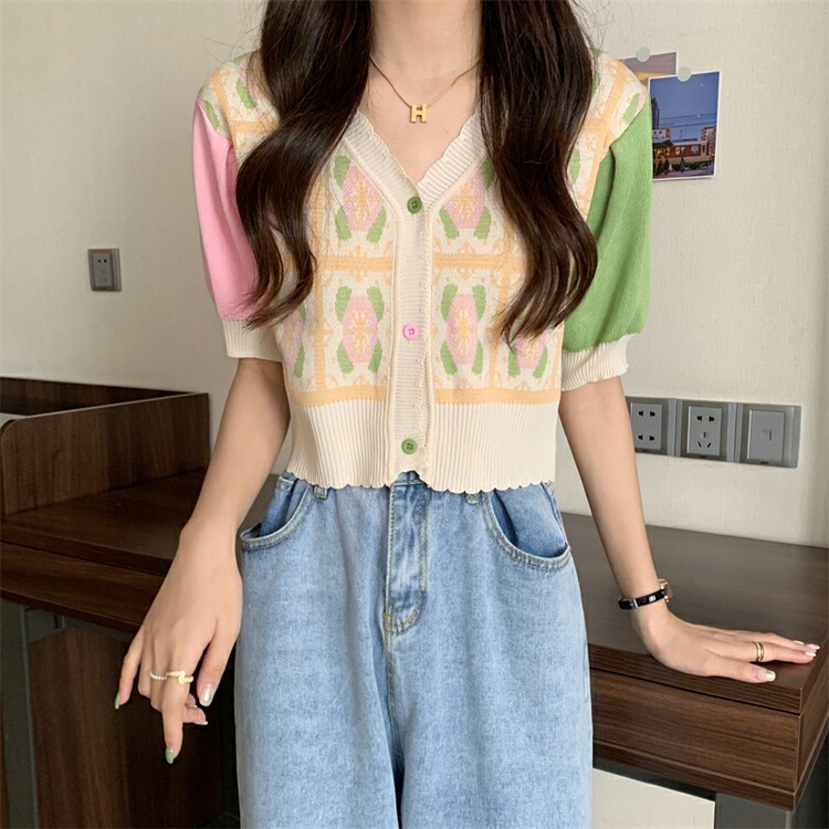 [f · P] Japanese color blocking fashion knitted cardigan 03010# HBx