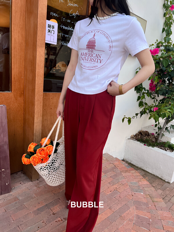 [bubble] crew neck versatile print Casual Short Sleeve T-shirt 22t115# ozq