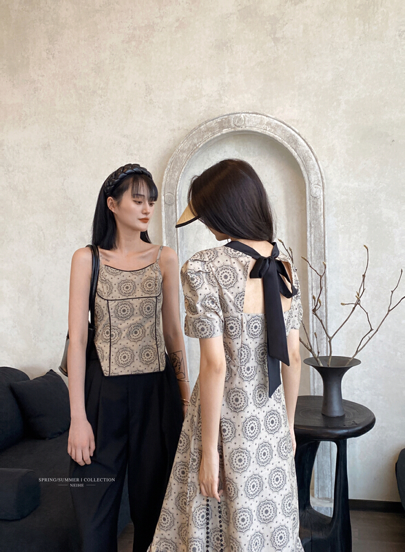 [neihe] vintage pattern Fashion backless careful machine dress 22235# zxx