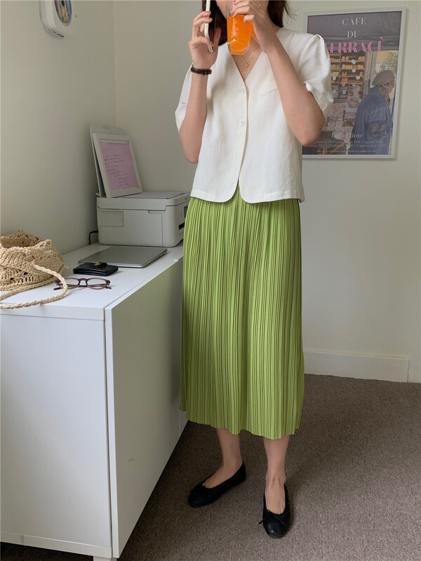 New in early summer! [feeding] high waist simple pleated skirt 7830# cqw