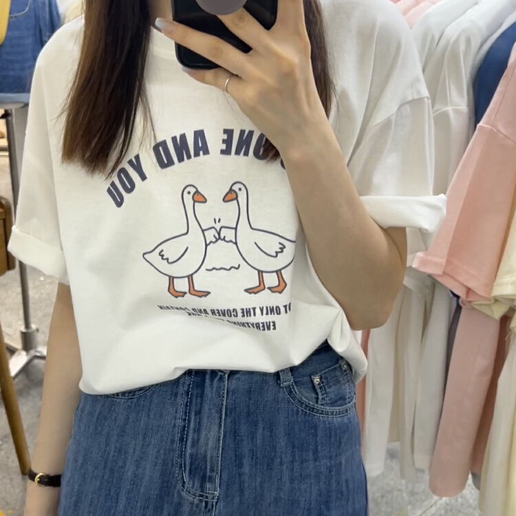 [Libai Li Bai] Korean chic round neck abstract letter printed short sleeve T-shirt ys1-2812-1# ll