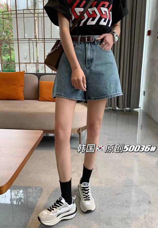 [original in Korea] Korean high waist back pocket classic versatile denim shorts (with belt) 50036# L