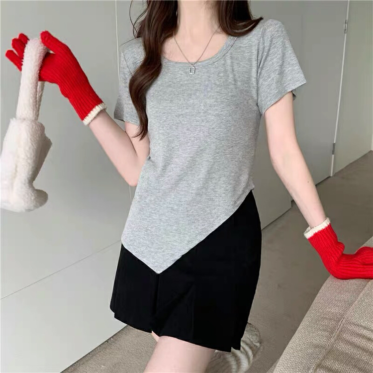 New in early summer! [blue show] simple irregular design Short Sleeve T-shirt 881# LSW