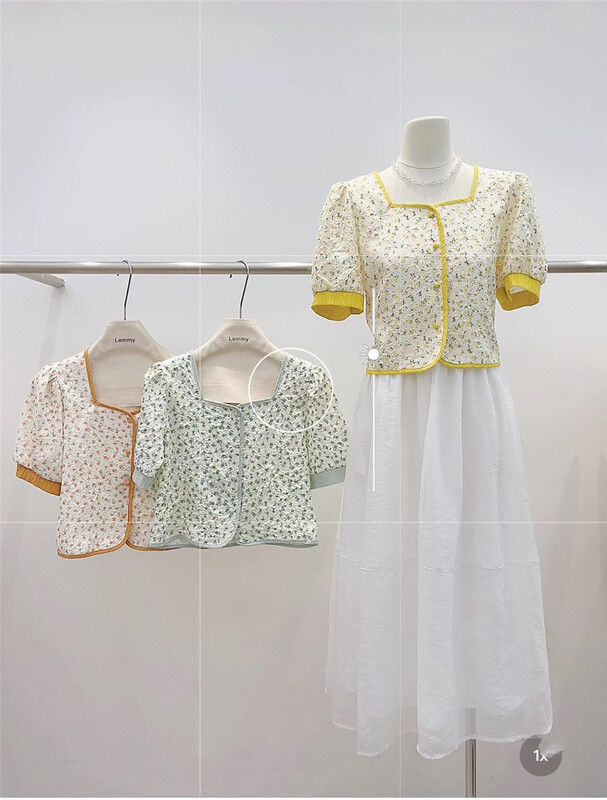 [Lemmy] Korean floral wrapped breasted bubble sleeve shirt 8588# HBx