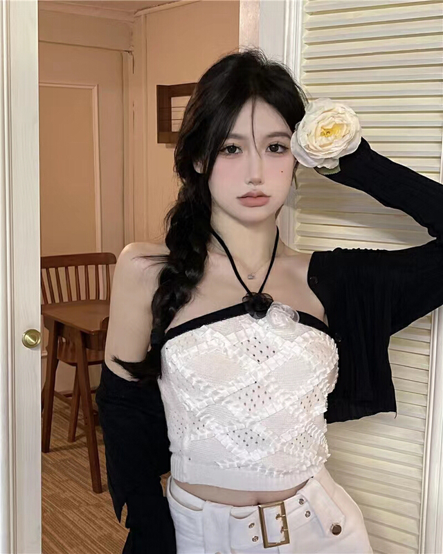 [Dan Ling] camellia flower small fragrance wind hanging neck open back vest / suspender (flowers cannot be disassembled) 1035# PCZ