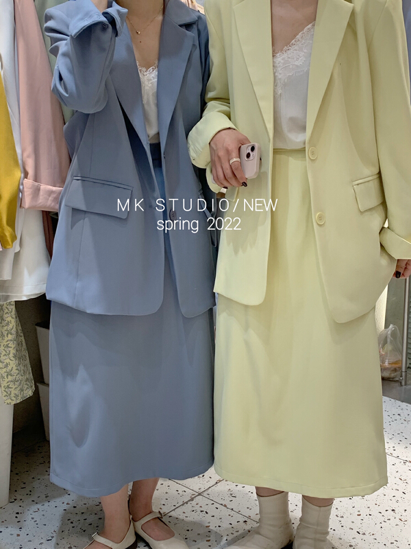 [MK] Korean minimalist medium length suit skirt 3112# hjy