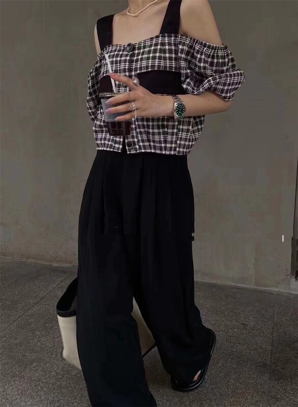 [Han C family] checkered breasted Korean small shirt 8127# PCZ