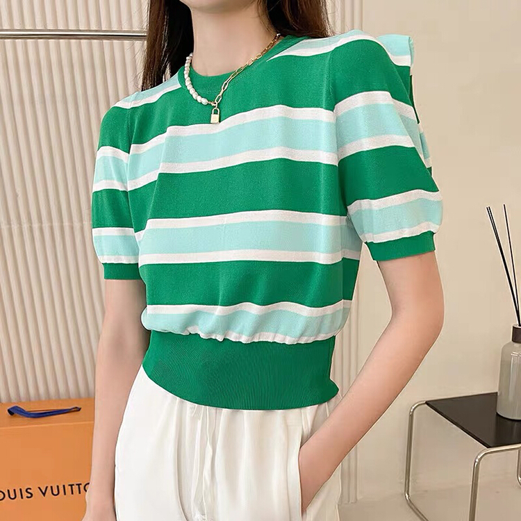 [bubble] contrast stripe ice silk sweater 22s009# ozq