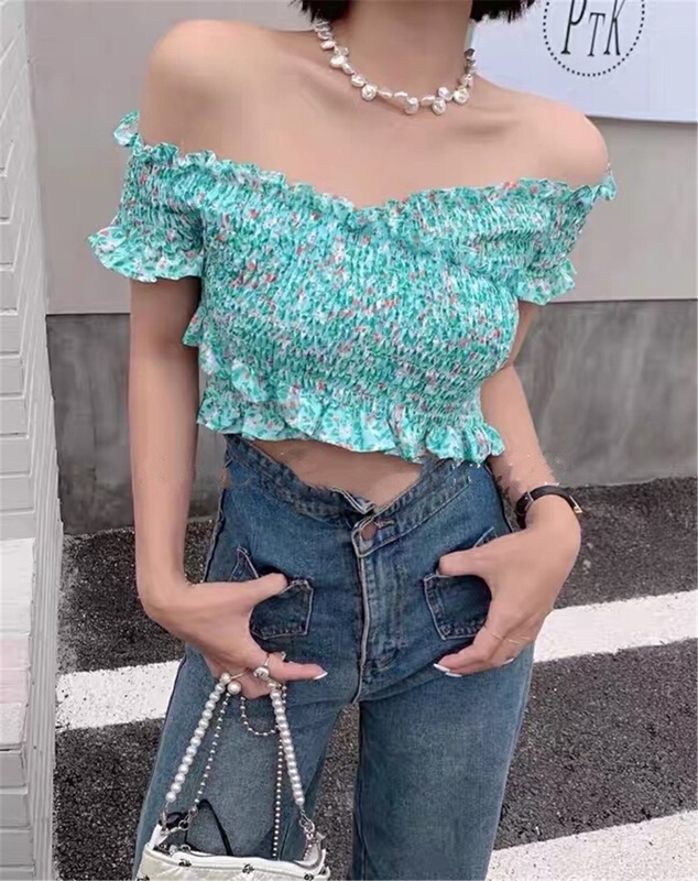 goods in stock! New in early summer! [Zuo Zuo] one shoulder floral temperament small shirt 4474# ozq