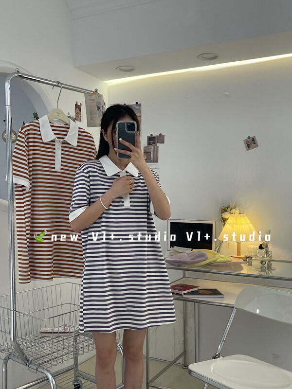 New in early summer! [VI +] Korean stripe color matching dress 33008# LSW