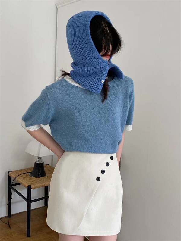 New year in early spring! [wink. U] Korean version simple diagonal button skirt 8819# XJ