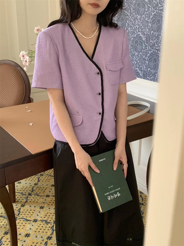 goods in stock! File mouth explosion! [emoni] xiaoxiangfeng literary temperament color contrast edge short coat 10799# CLS