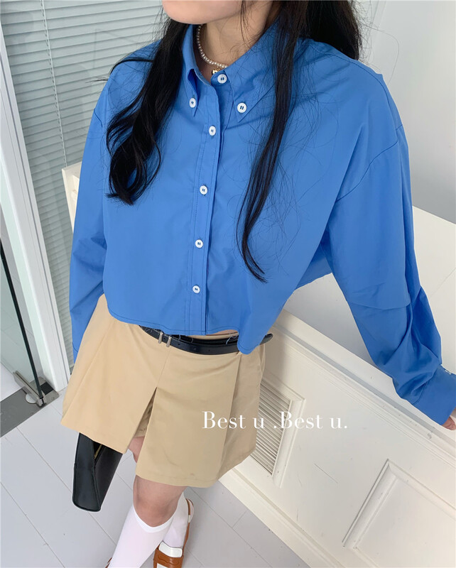 goods in stock! New year in early spring! [best u] simple and fashionable solid color short shirt 203# LSW