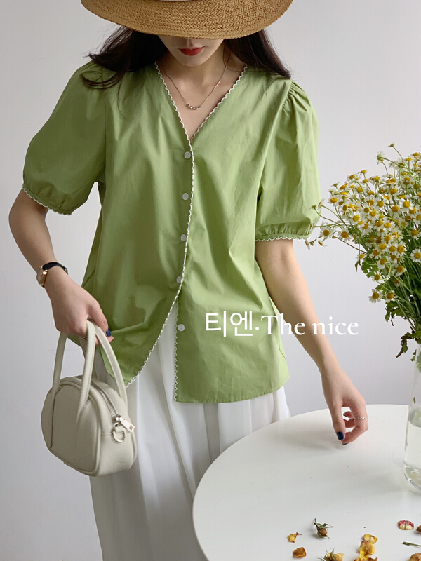 【THE NICE】波浪邊簡約v領襯衫  A9152#  HJY