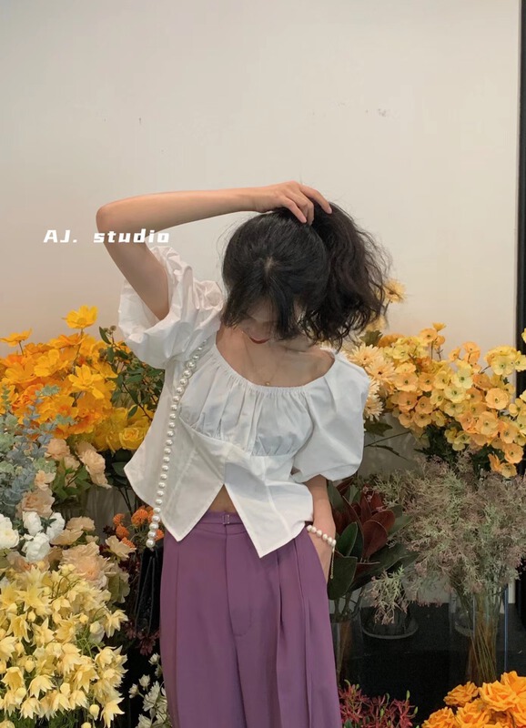 [AJ. Studio] French style square neck bubble sleeve design small shirt 9262# ll