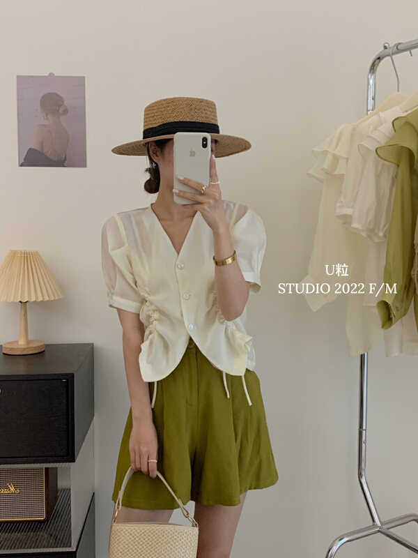 [U grain] new drawstring Tencel blouse 5791# HBx