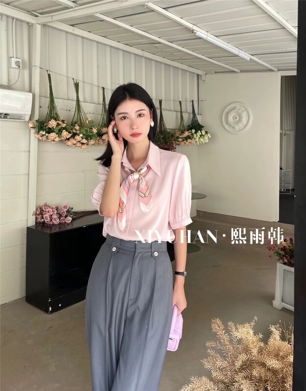 [Xiyu Korean] Korean age reducing short sleeved shirt (with silk scarf) y918# zxx