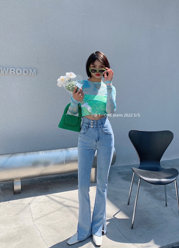 Original price 89.11! New year in early spring! [t one] Korean style micro flare jeans 9052# LSL