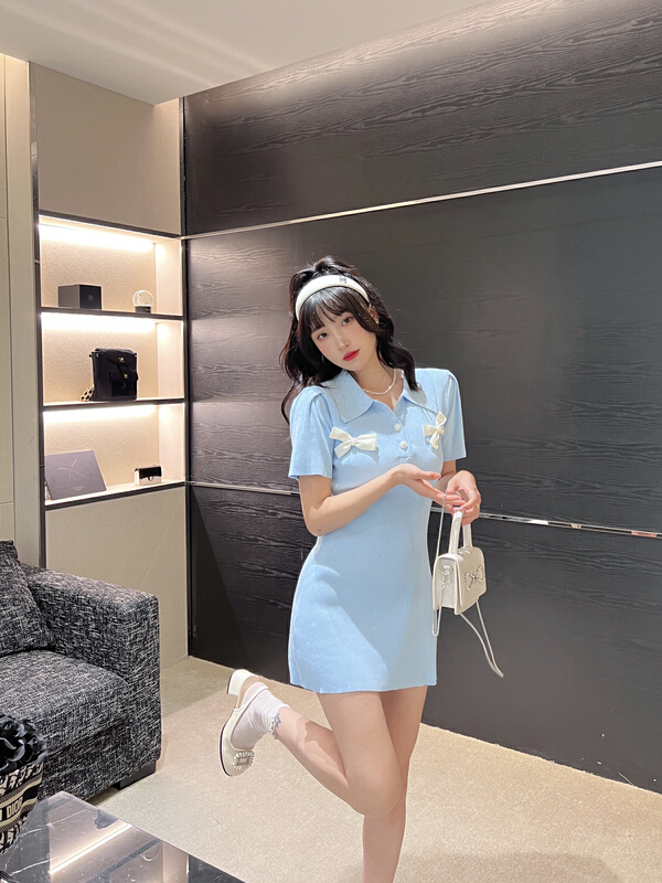 New in early summer! [CXI] sheer bow and thin knit dress 1622# WPL
