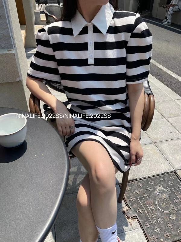New in early summer! [Nina life] Bubble Sleeve Striped loose dress 3979# zxl