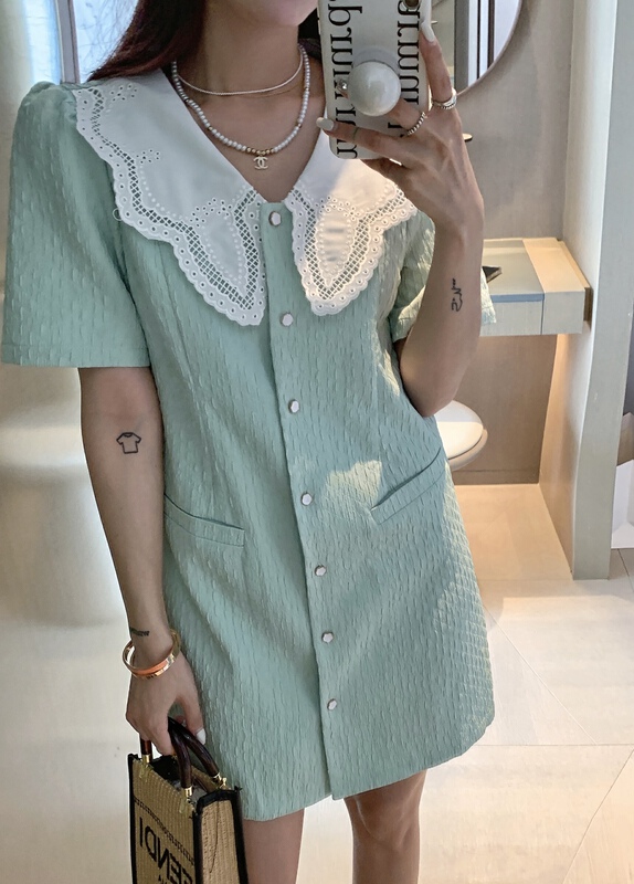 [Aishang] hollow out baby collar small fragrance dress 11391# cqw