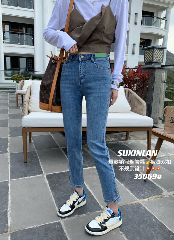 New year in early spring! [suxinlan] design sense: retro and thin, foreign style jeans 35069-6 blue-35069-1 black # LSL