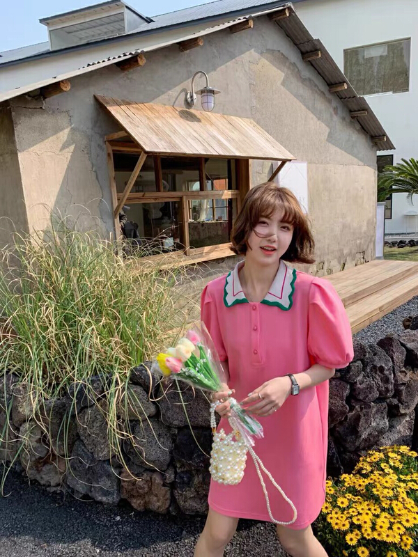 【RASION】寬鬆甜美學院風Polo領連衣裙  8489#  LSL
