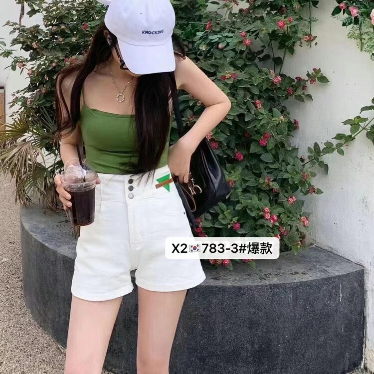 New in early summer! [x2 square] high waist, slim and versatile design triangular label denim shorts 783# ll