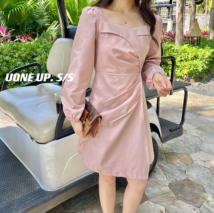 New year in early spring! [uone] square neck Pleated Dress 98306# LSL
