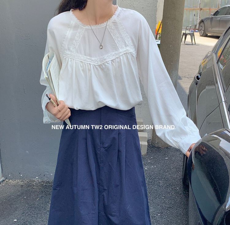 [TW2] ins elegant temperament lace round neck blouse 16210# HBx