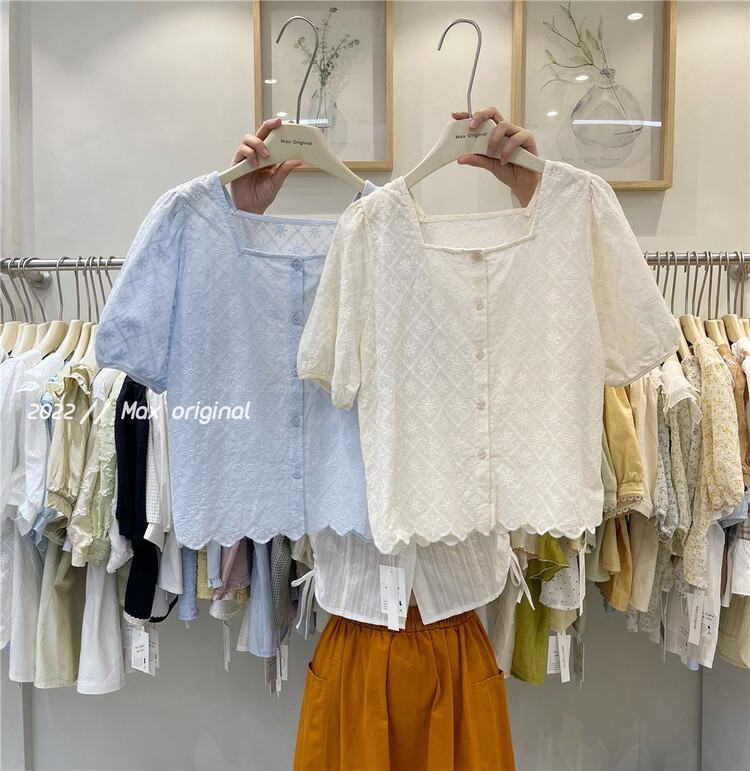 New in early summer! [Max original] square neck embroidered small fresh shirt 98033# HBx