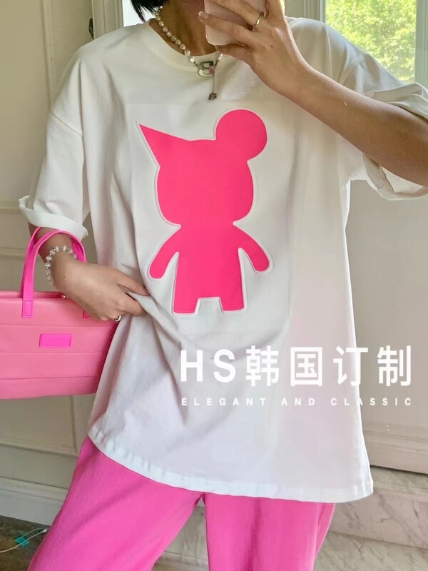 New in early summer! [HS customized in Korea] Korean round neck casual loose Cartoon Bear short sleeve T-shirt 65217# hjy