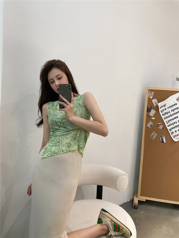 [modern 197] floral sleeveless pullover shirt 81196# GYJ