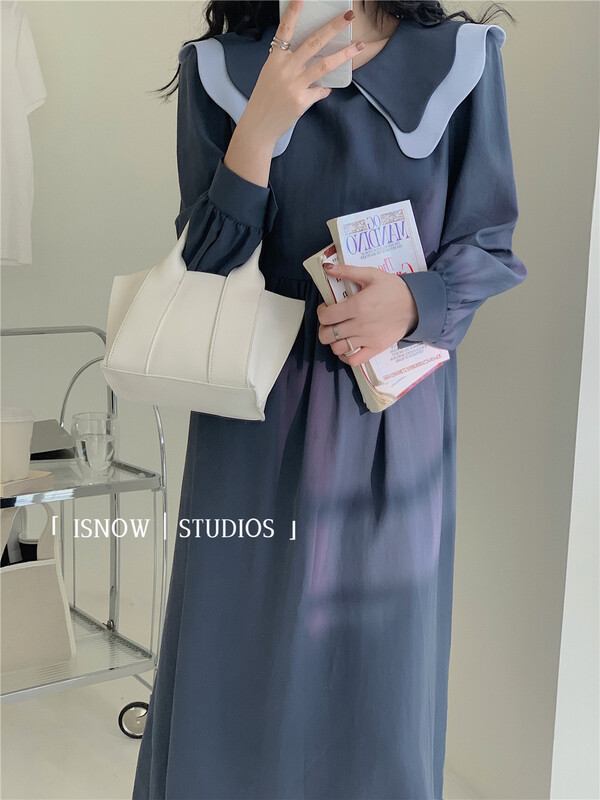 goods in stock! [I snow] Korean double contrast collar dress 212017# jhy