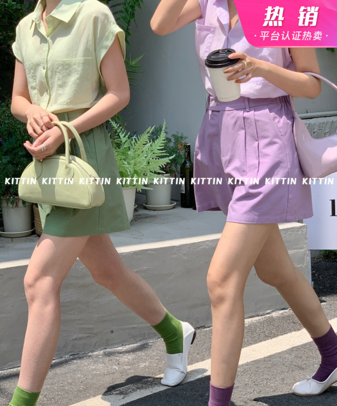 New in early summer! [Kittin] simple, comfortable and slim cotton hemp casual shorts 9223-2# XYY