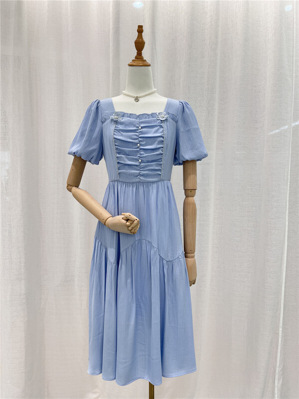 [purple edge] French fungus edge temperament bubble sleeve dress 5539# zxx