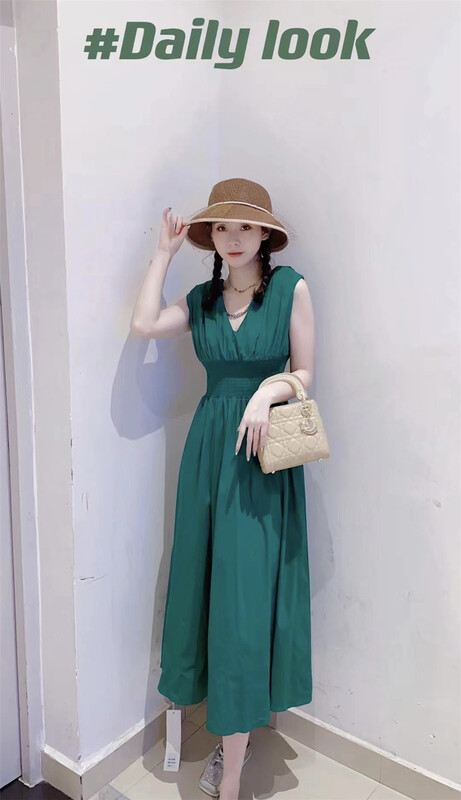 [Aerman Aerman] Korean V-neck slim waist dress 2059# JJ