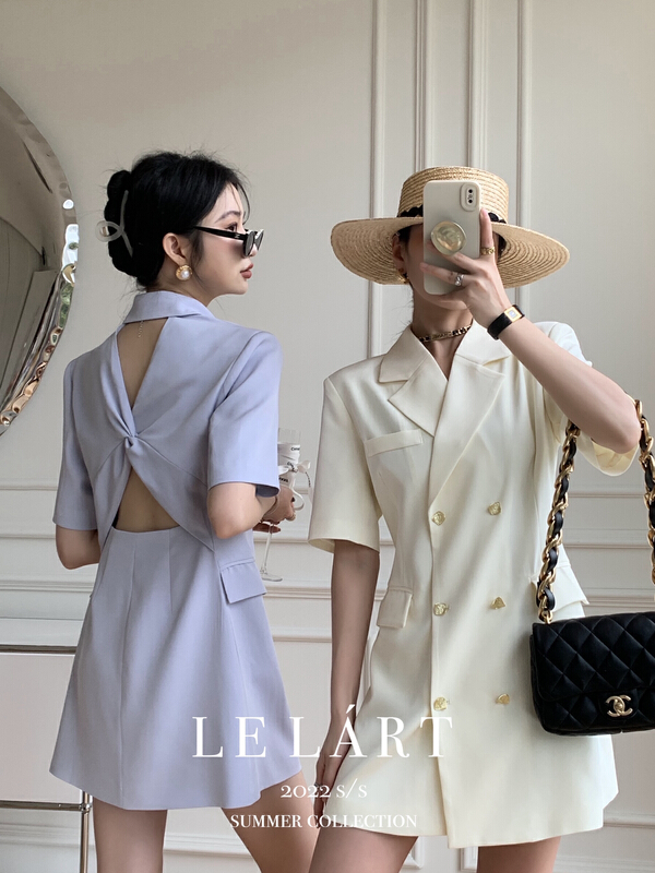 goods in stock! [le lart] high fashion pure desire designer style Lapel open back twist slim dress ll2633# XYJ