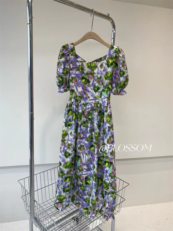 初夏上新!【BLOSSOM】復古泡泡袖碎花收腰連衣裙  2879#  WPL