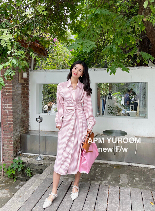 goods in stock! New year in early spring! [APM yuroom] Korean stripe contrast dress 22951# LSL