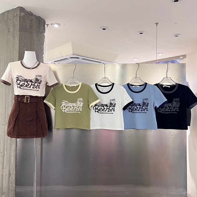 [June] European and American contrast letter pattern printed short sleeve T-shirt 802921# XYY