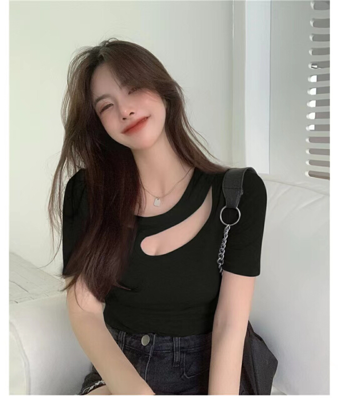 [Yuanxi] design sense hollowed out short sleeved T-shirt ys1-3028# LSL