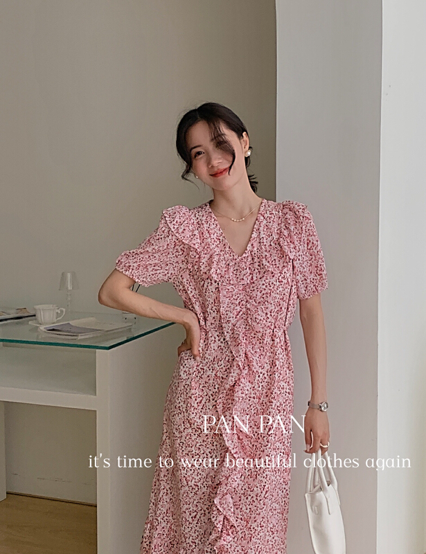 goods in stock! New in early summer! [Panpan] Korean style V-neck floral dress 8295# cqw