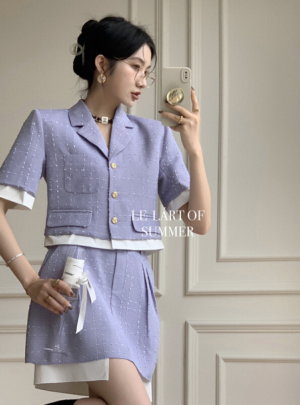 goods in stock! [le lart] high sense fashionable designer style Lapel contrast short coat (only short coat) ll5420# XYJ