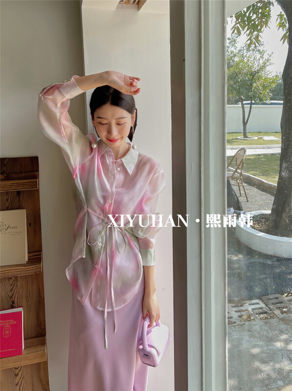 [xiyuhan] gentle temperament mesh splicing lace up shirt y836# zxx