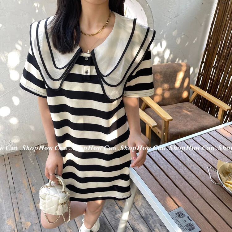 New in early summer! [I-D] Korean doll neck stripe dress 891# ll