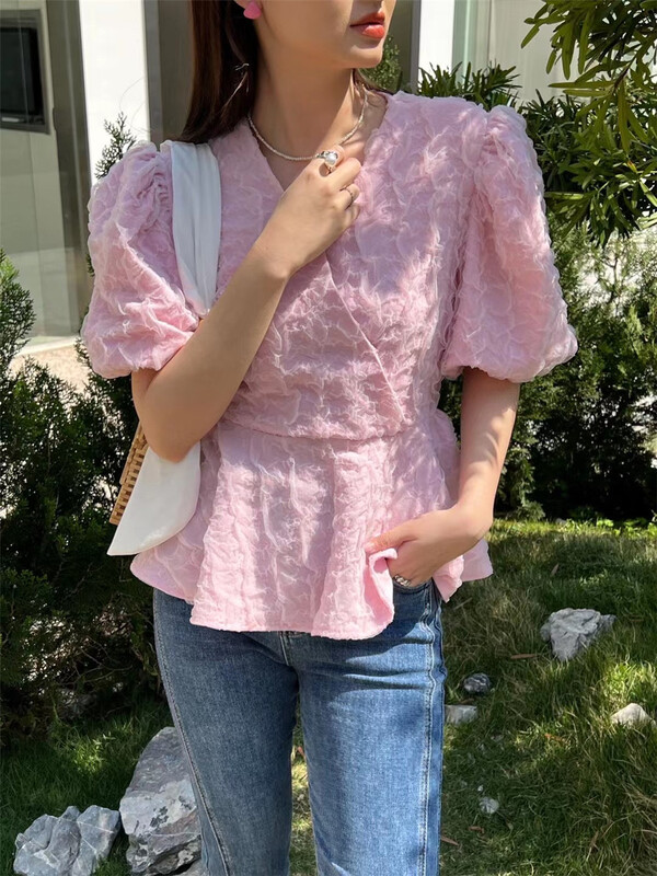 [AA studio] lady bubble sleeve V-neck blouse 5632# WPL