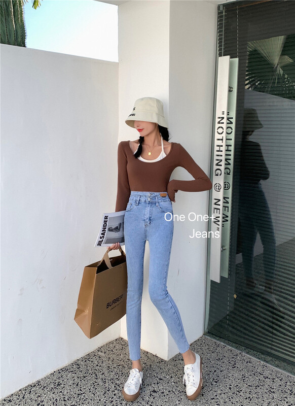 Original price 81.21! [one one home] Korean slim fit small leg jeans 858# cqw